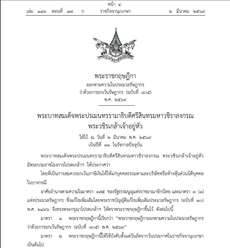 พระราชกฤษฎีกายกเว้นภาษีเงินได้ สำหรับค่าซื้ออุปกรณ์-ติดตั้งโซล่าเซลล์ จนถึงปี 2571